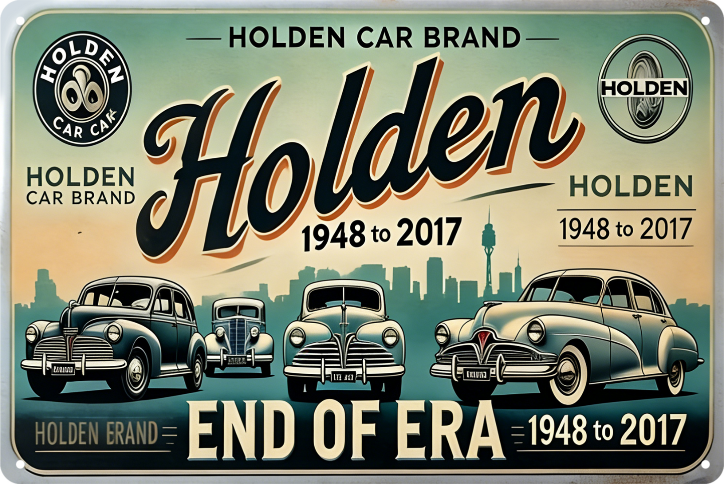 Holden 1948 - 2017 End Of Era Car Brand Tin Sign Rustic Retro 20x30cm