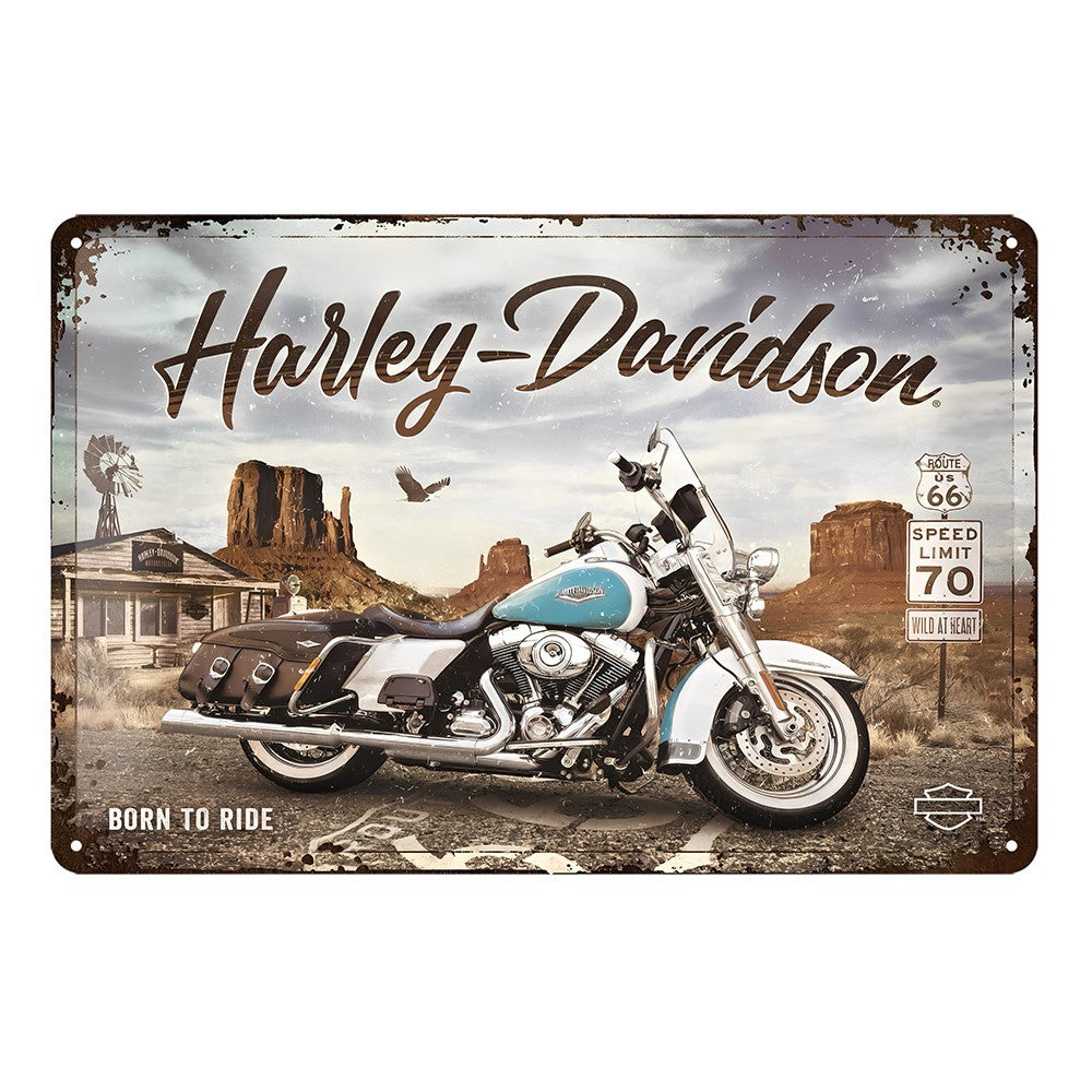 Harley-davidson Motorcycle Born To Ride Route 66 Tin Sign Vintage