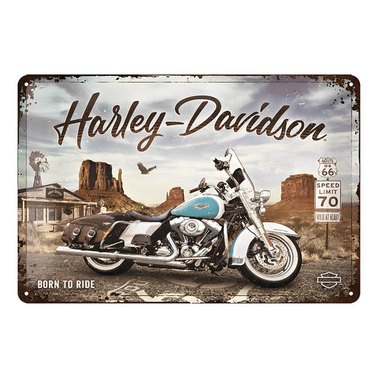 Harley-davidson Motorcycle Born To Ride Route 66 Tin Sign Vintage