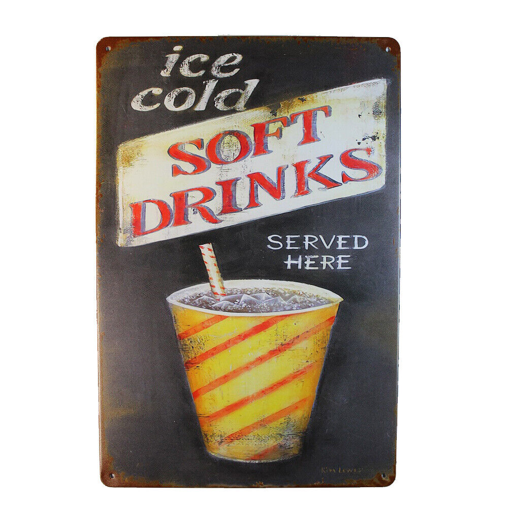 Tin Sign Ice Cold Soft Drinks Sprint Drink Bar Whisky Rustic Look