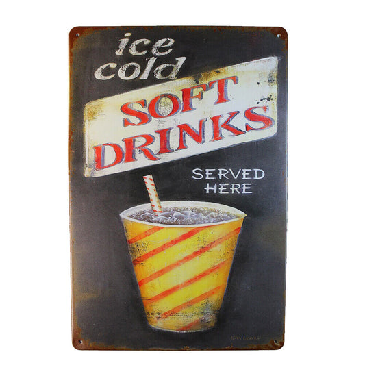 Tin Sign Ice Cold Soft Drinks Sprint Drink Bar Whisky Rustic Look