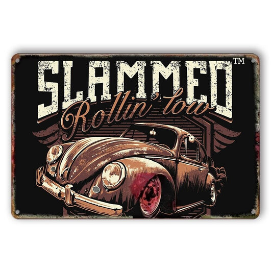 Tin Sign Slammed Rollin' Low Ford Rustic Look Decorative Wall Art