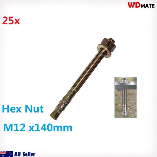 25x Wedge Anchor Bolt M12x140mm Building Construct Concre Zinc Plat Hex Viewmax