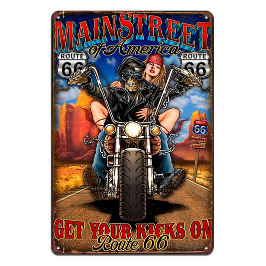 Route 66 Mainstreet Get Your Kicks On Tin Metal Sign Rustic Look Vintage