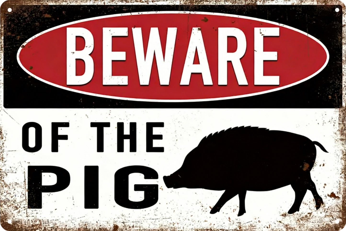 Beware Of The Pig Tin Sign Rustic Look Vintage Retro 20x30cm