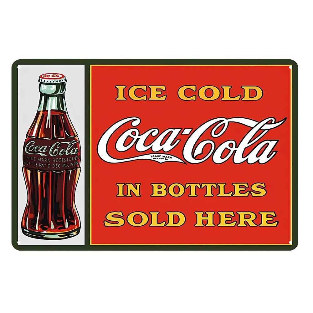 Coca Cola Ice Cold In Bottles Sold Here Classical Tin Sign Vintage