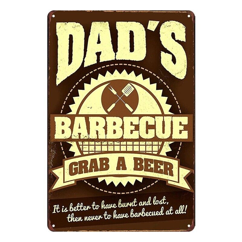 Tin Metal Sign Dad's Barbecue Grab A Beer BBQ 20x30cm Rustic Vintage