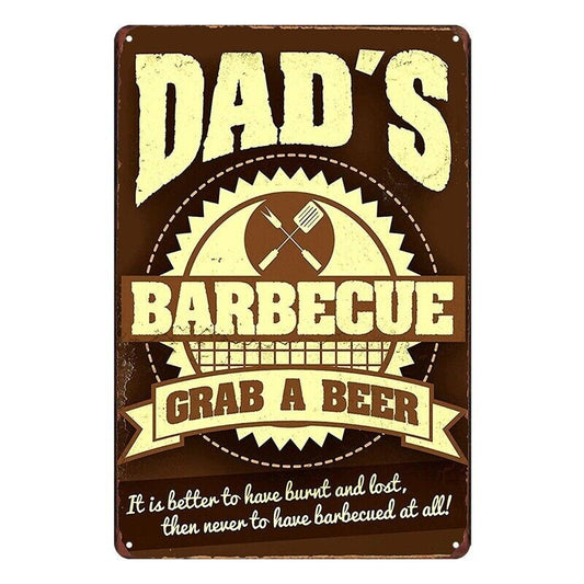 Tin Metal Sign Dad's Barbecue Grab A Beer BBQ 20x30cm Rustic Vintage