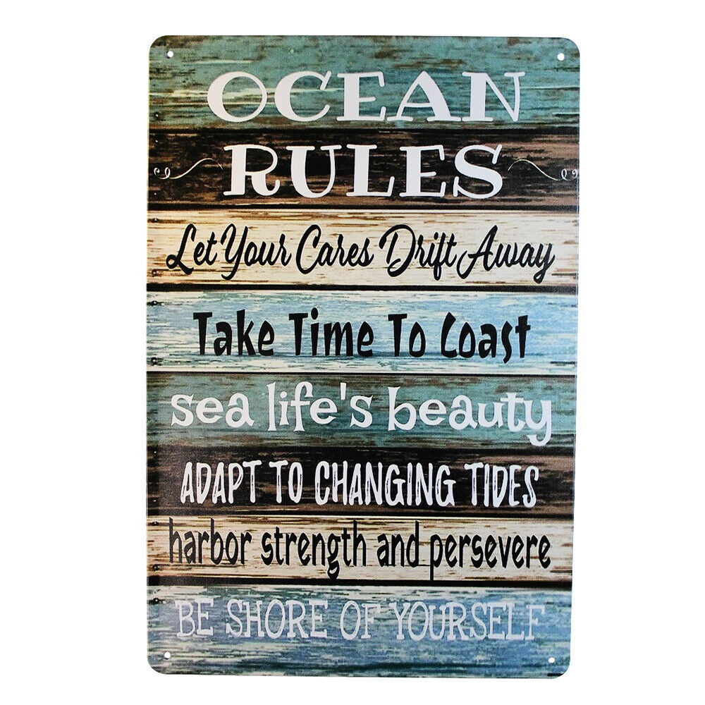 Tin Sign Ocean Rules Sprint Drink Bar Whisky Rustic Look