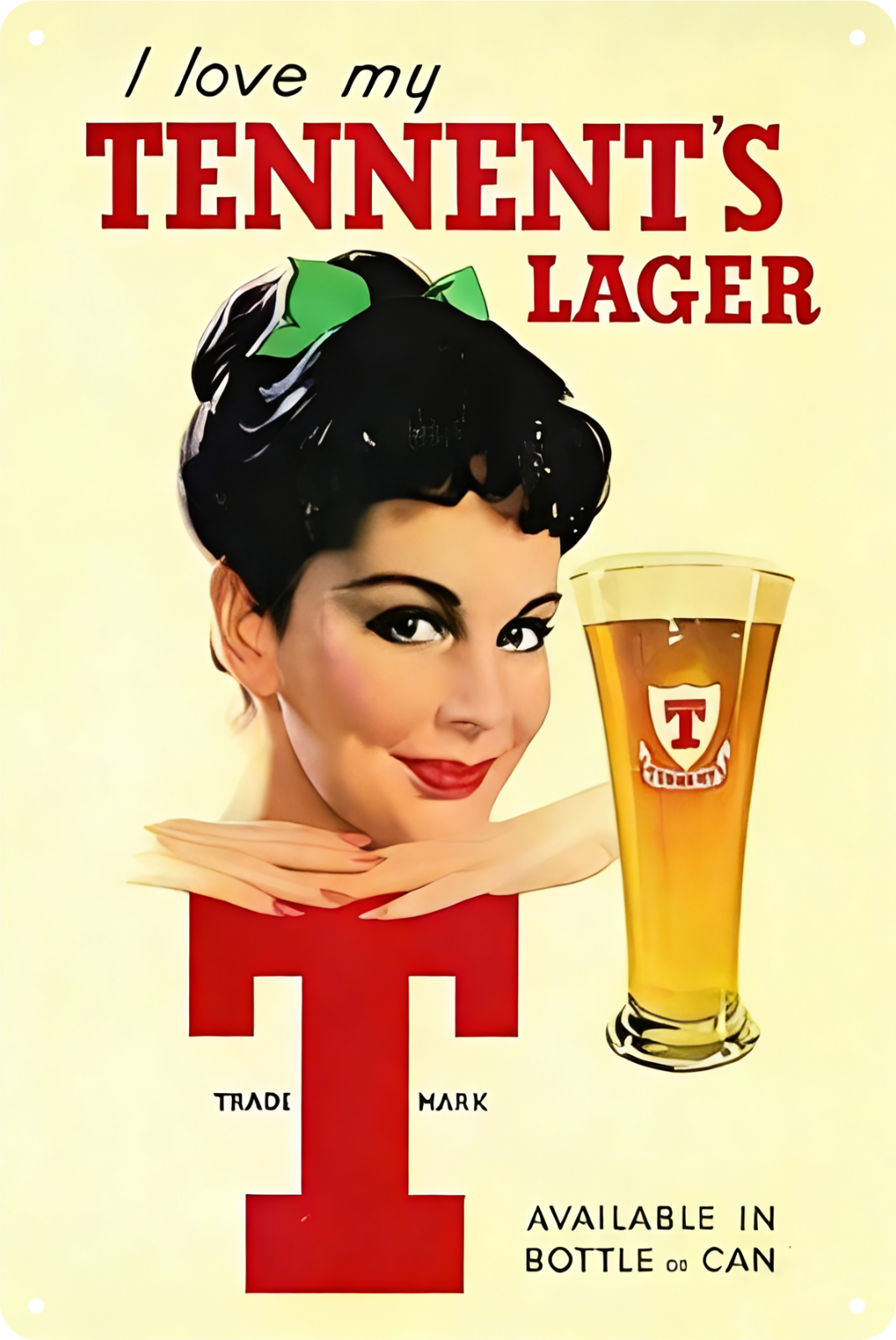 Tennent's Lager  Beer Tin Sign Rustic Look Vintage Retro 20x30cm