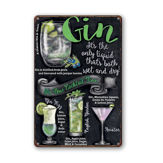 Tin Sign Gin Cocktail Time How To Make Wet And Dry Man Cave Shed Garage