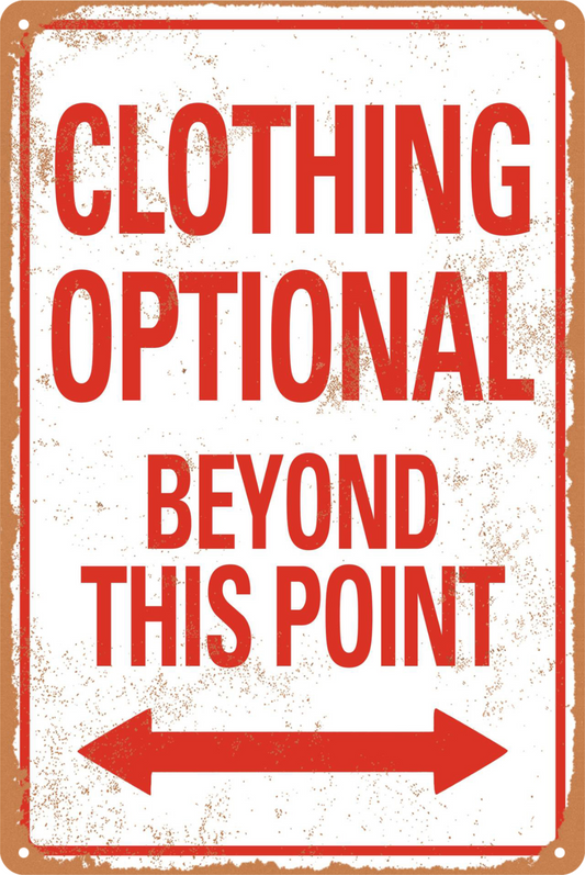 Clothing Optional Beyond This Point Beach Pool Tin Sign Retro 20x30cm