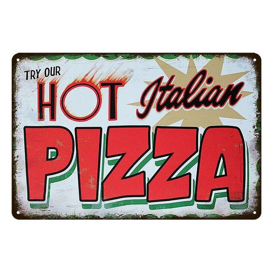 Tin Metal Sign Pizza Hot Italian 20x30cm Rustic Look Vintage
