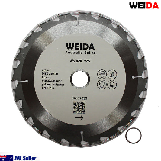 210mm 20t Wood Circular Saw Blade Cutting Disc 8-1/4″ Bore 25/22.23mm Kerf 1.8mm