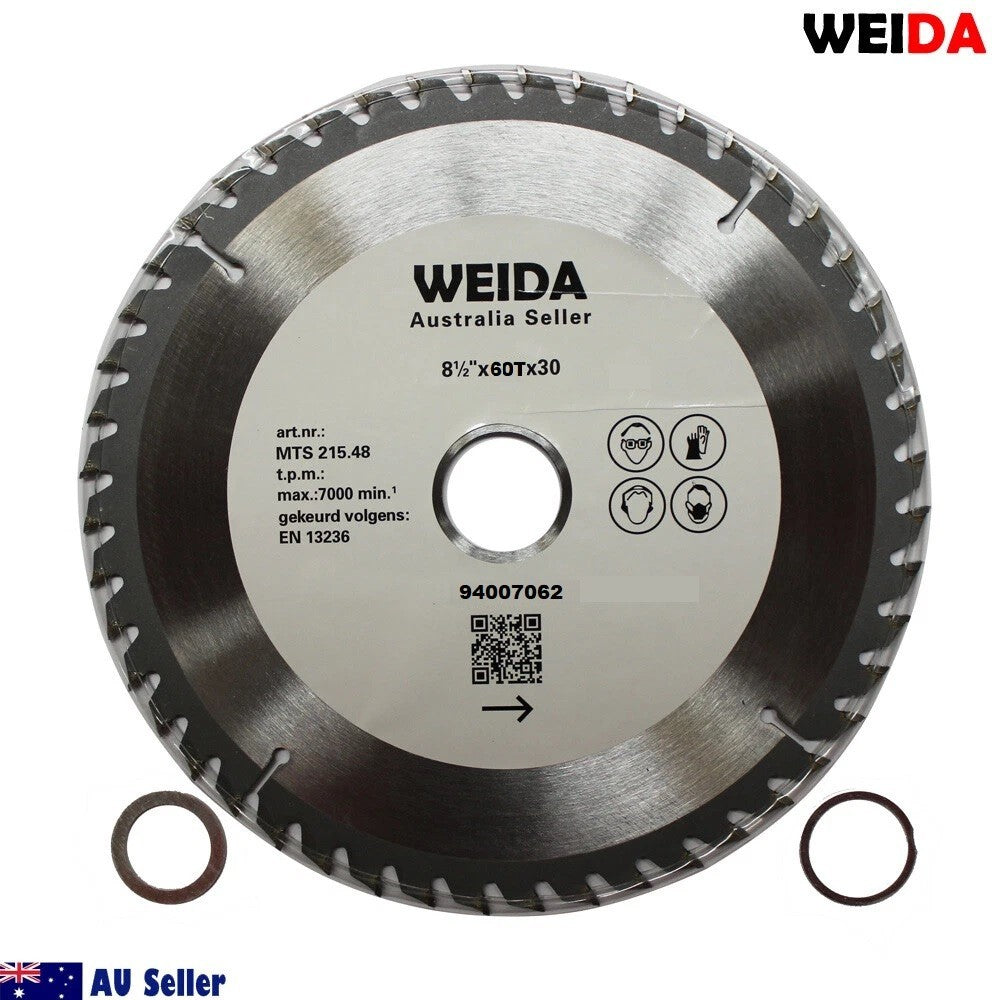216mm 60t Wood Circular Saw Blade Cutting Disc 8-1/2” Bore 30/25.4mm 2.5mm Kerf