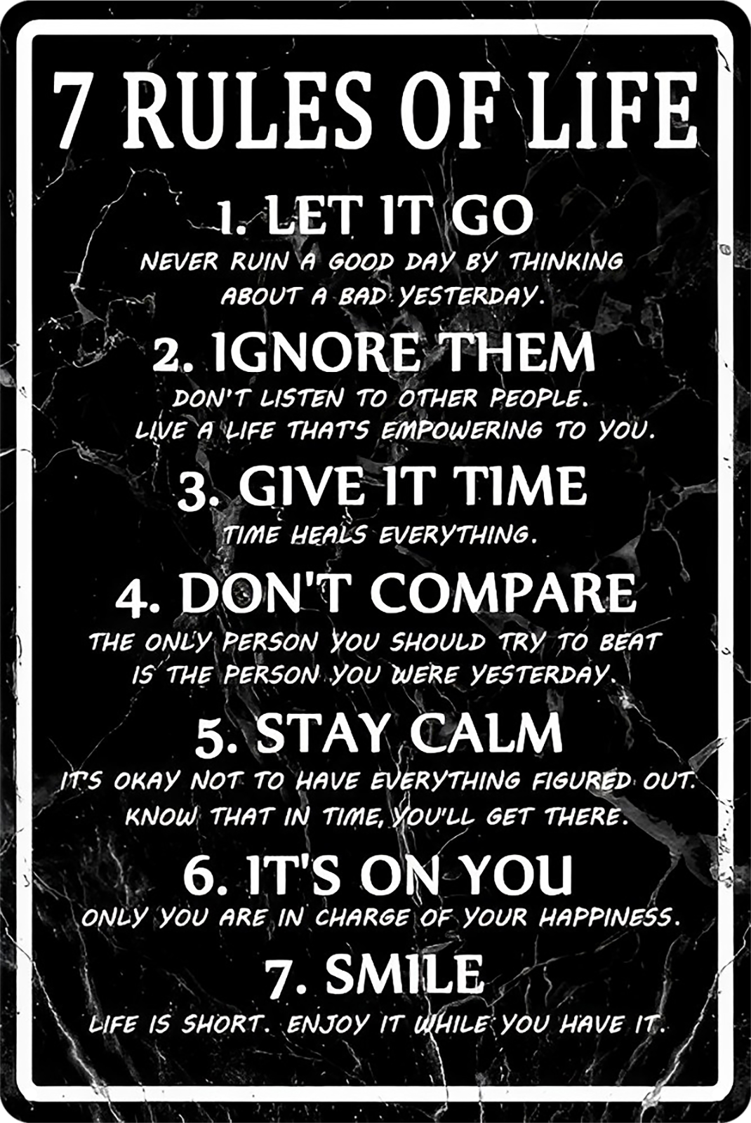 7 Rules Of Life  Tin Sign Motivational Rustic Look  Retro 20x30cm