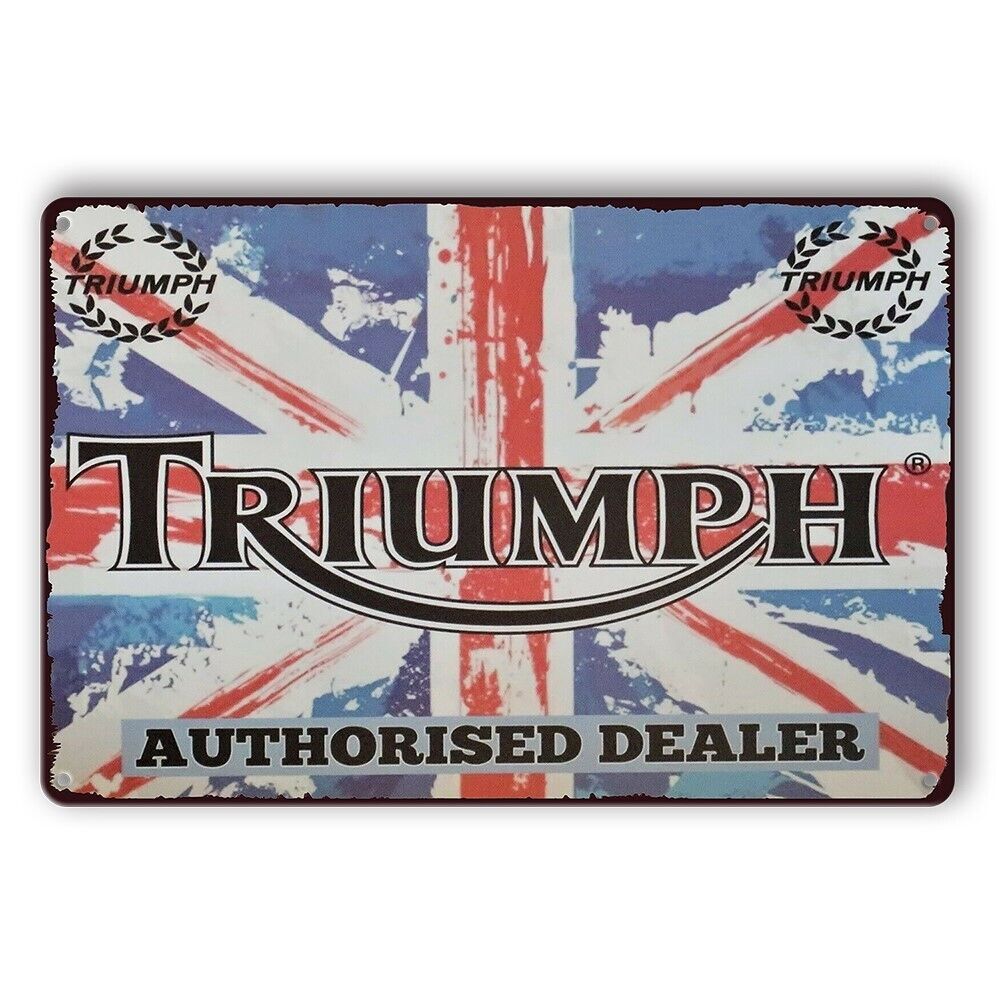 Tin Sign Car Triumph Authorized Dealer Workshop Rustic Look Decorative