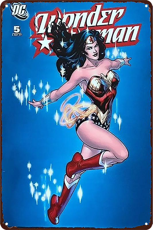2x Wonder Woman Tin Metal Sign Rustic Look Vintage