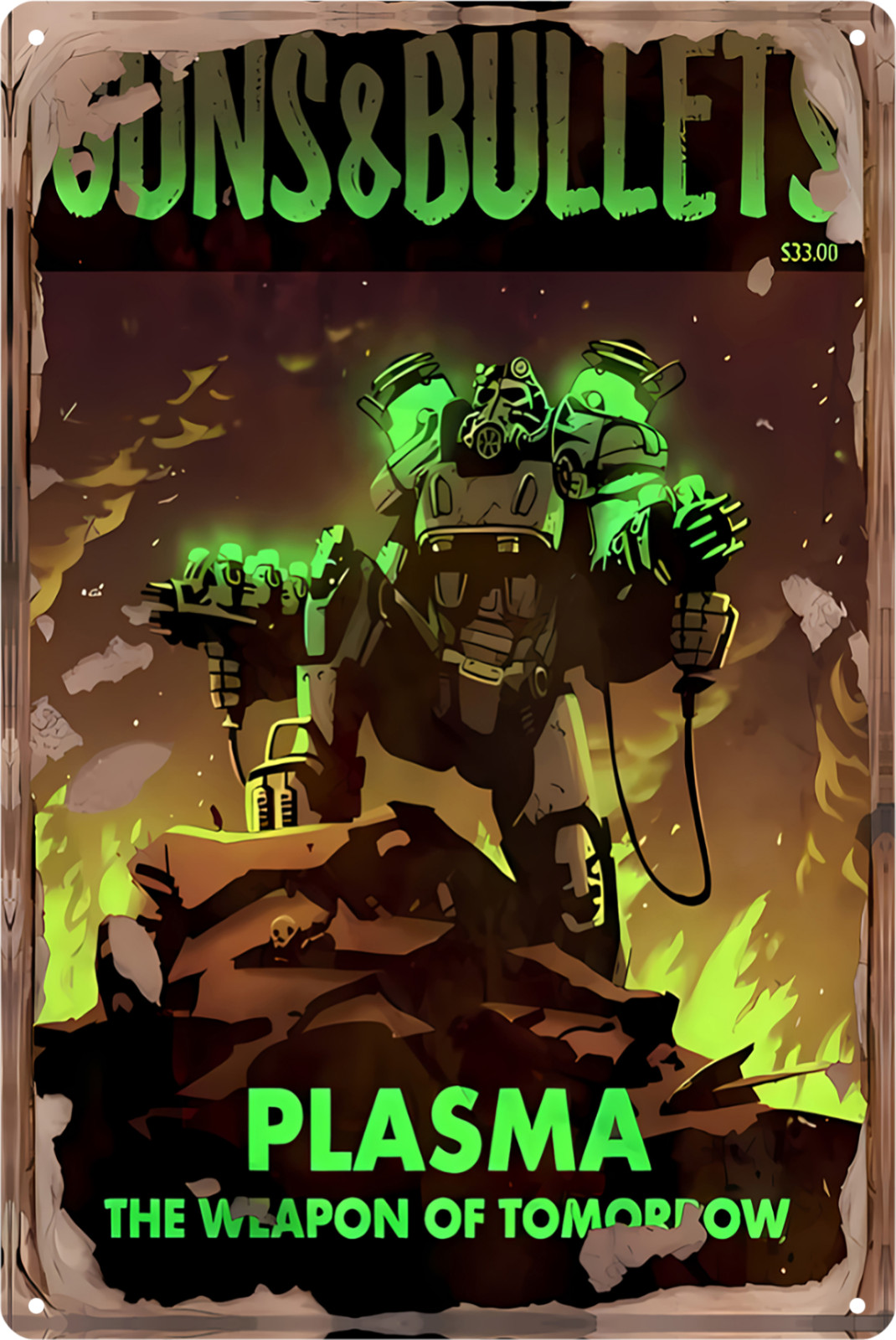 Plasma The Weapon Of Tomorrow Guns & Bullets Tin Sign Rustic Look  Retro 20x30cm