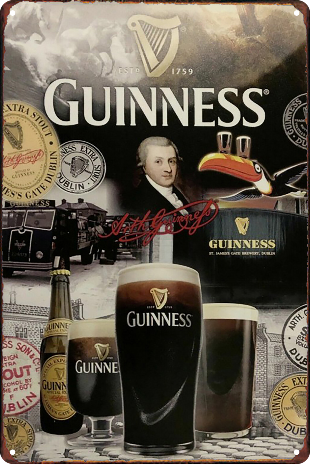 Guinness Beer Dublin 1759 Tin Sign Rustic Look  Retro 20x30cm