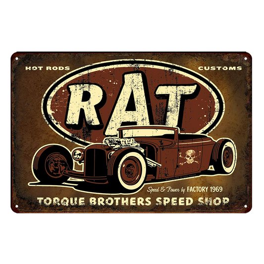 2x Rat Hot Rods Torque Brothers Speed Shop Rustic Tin Sign Vintage Garage Bar