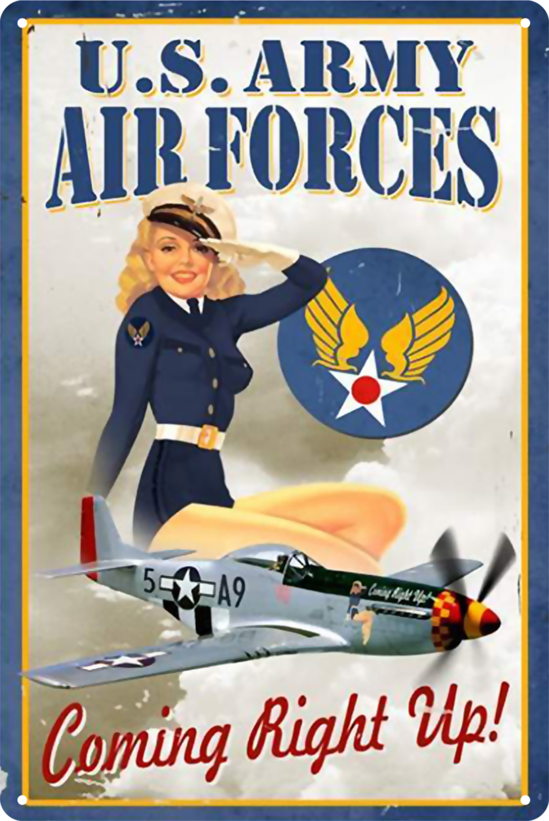 Pip Up Girl U.s. Army Air Forces Coming Right Up Tin Sign Retro 20x30cm