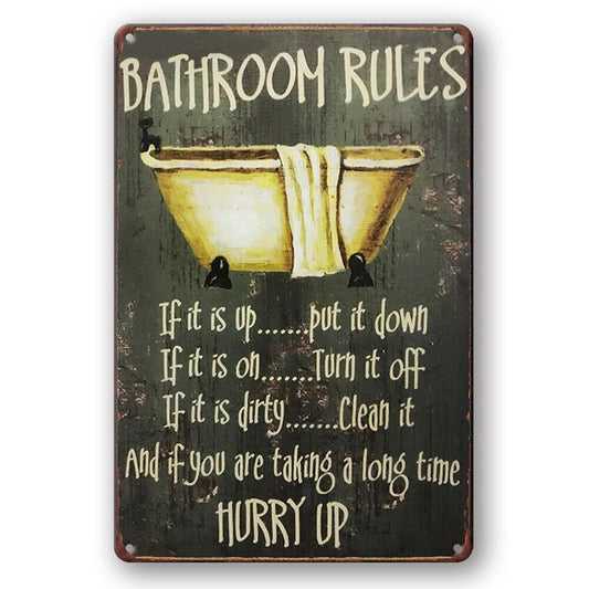 Tin Sign Bathroom Rules Hurry Up Metal Plate Rustic Decorative Vintage Wall Art