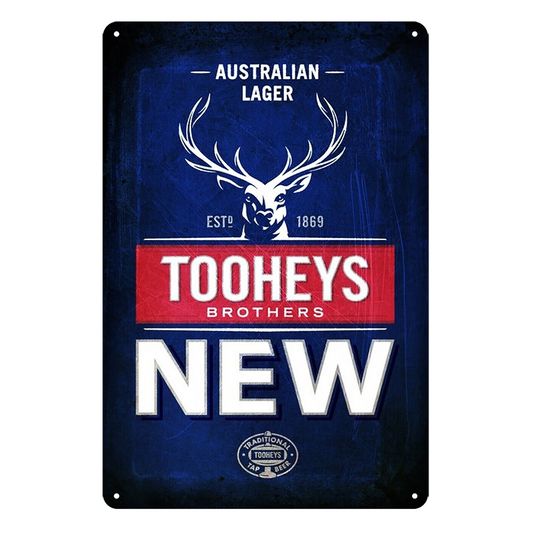 Tooheys Brothers New Lager Tap Beer Rustic Metal Sign Vintage Tin Garage Bar