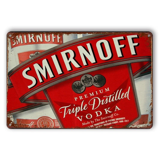 Tin Sign Smirnoff Triple Distilled Vodka Rustic Look Decorative Wall Art