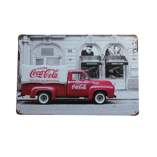 Metal Tin Sign Coca Cola Truck Man Cave Brand New 200x300mm