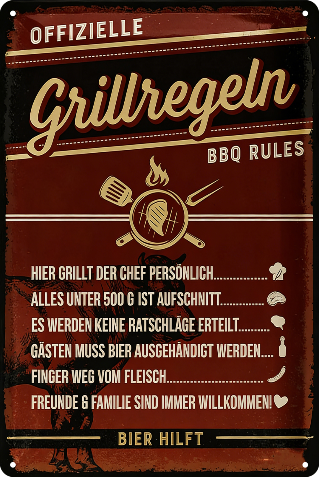 Offizielle Grillregeln BBQ Rules Tin Sign Grill Rustic Look Retro 20x30cm