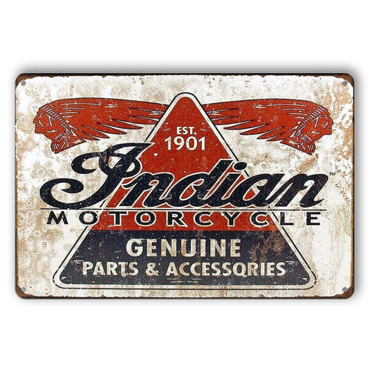 Tin Sign Indian Motorcycle Genuine Parts & Access Rustic Look Decorative