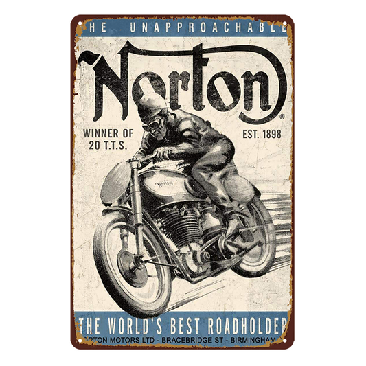 Norton Roadholder Motor Cycles Est 1898 Rustic Metal Sign Vintage Tin