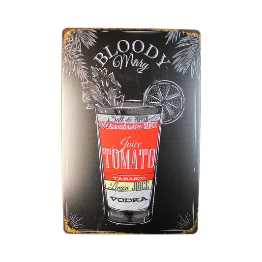Tin Sign Bloody Mary Tomato Vodka Sprint Drink Bar Whisky Rustic Look