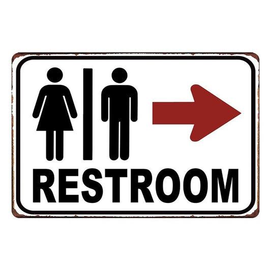 Tin Metal Sign Restroom Right Arrow Toilet 20x30cm Rustic Vintage