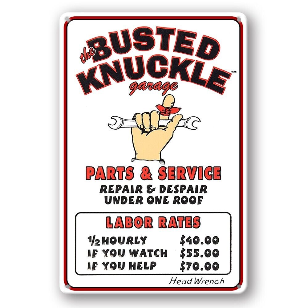 Tin Sign Busted Knuckle Garage Parts Service Metal Plate Rustic Decorative Vinta