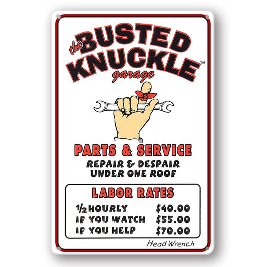 Tin Sign Busted Knuckle Garage Parts Service Metal Plate Rustic Decorative Vinta