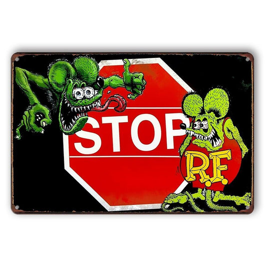 Tin Sign Stop Rat Fink R.f. Ed Roth Rustic Look Decorative Wall Art