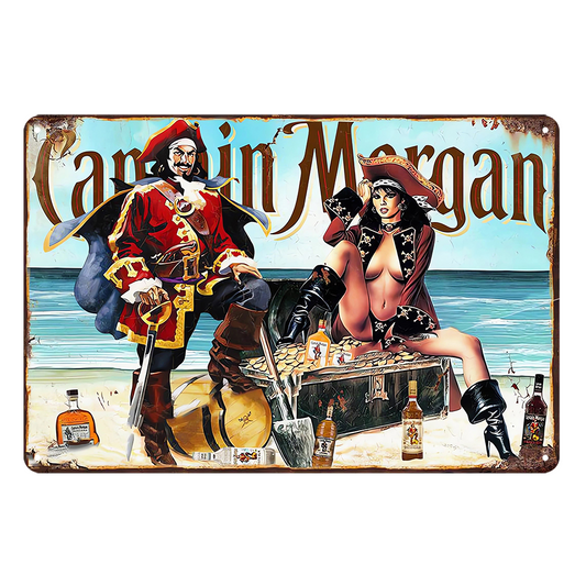 Captain Morgan Beer Whiskey Tin Metal Sign Rustic Look Vintage