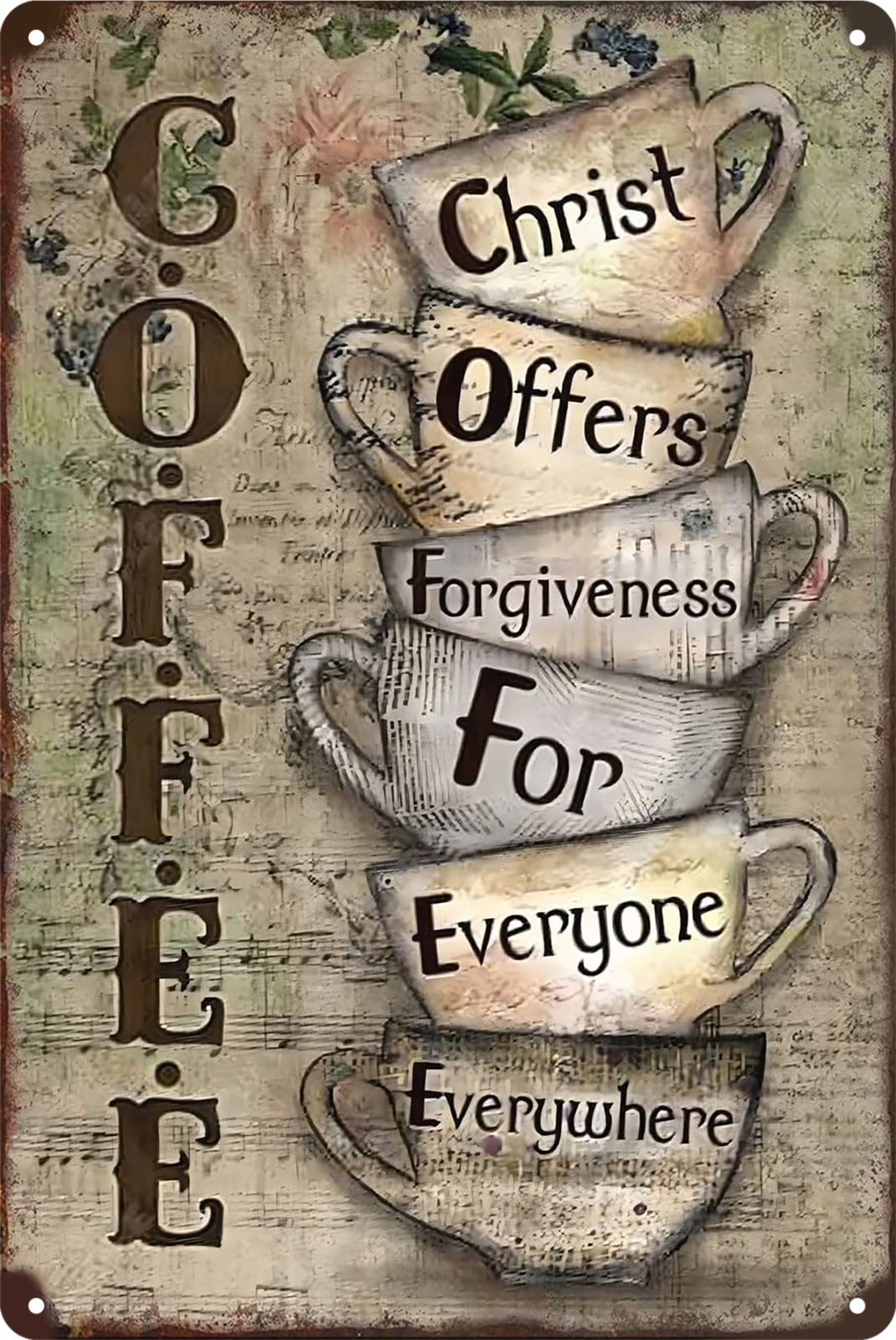Coffee Christ Offers For Everyone Tin Sign Rustic Vintage Retro 20x30cm