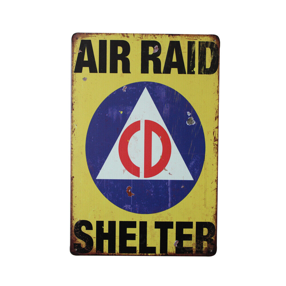 Tin Sign Vintage Retro Reproduction Air Raid Shelter Warning