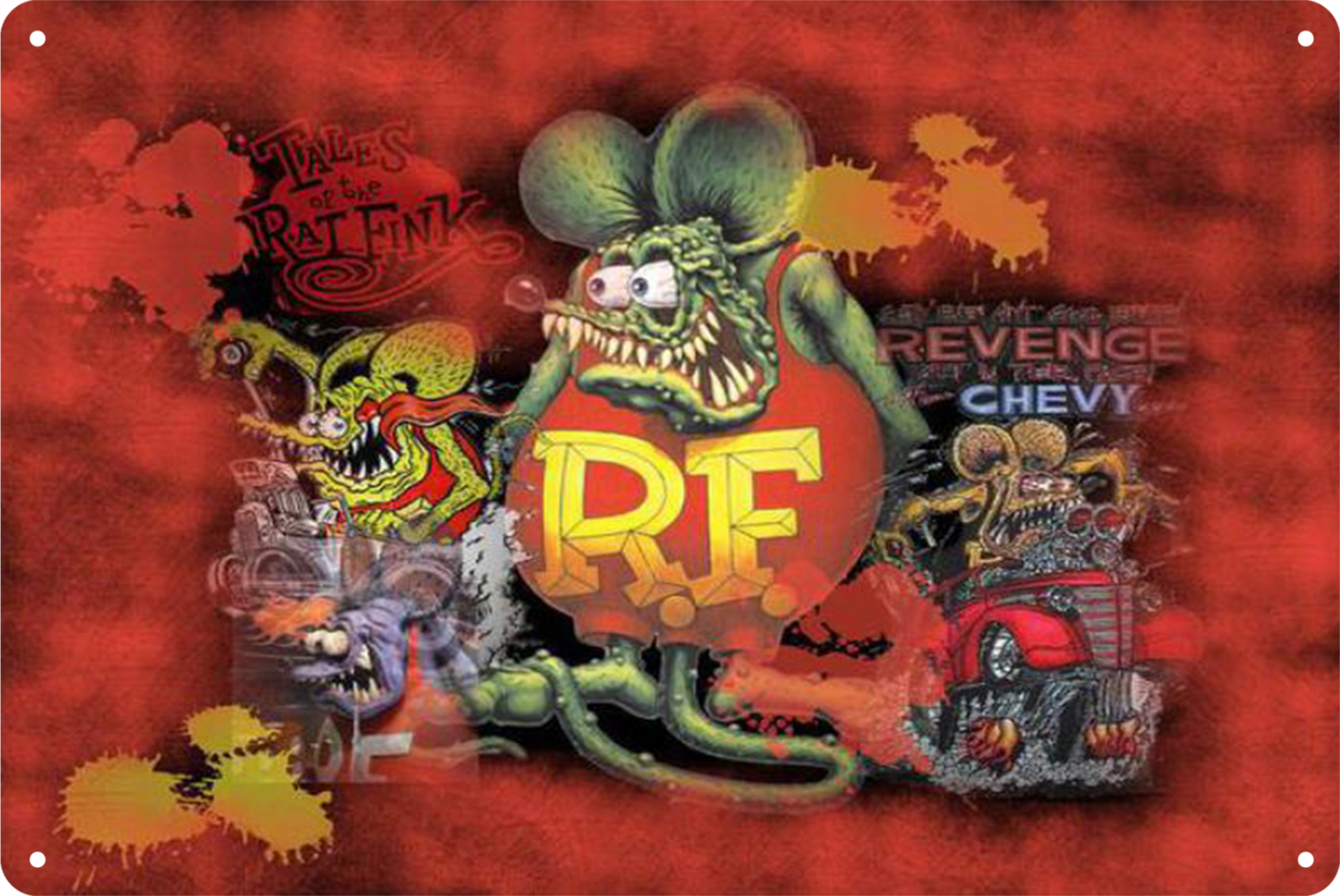 Rat Fink R.f. Chevy  Revenge Tin Sign Rustic Look Retro 20x30cm