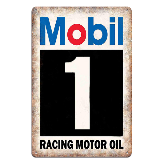Mobil 1 Racing Motor Oil Tin Metal Sign Rustic Look Vintage Man Cave Car
