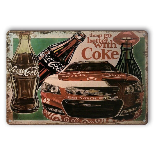 Tin Sign Coke Chevrolet 55 Better Coca Cola Rustic Look Decorative Wall Art