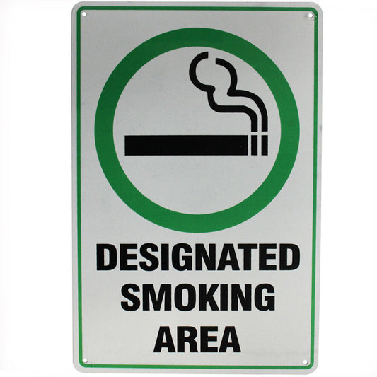 Warning Safety Designated Smoking Area Sign 200x300mm Metal Notice Public Place