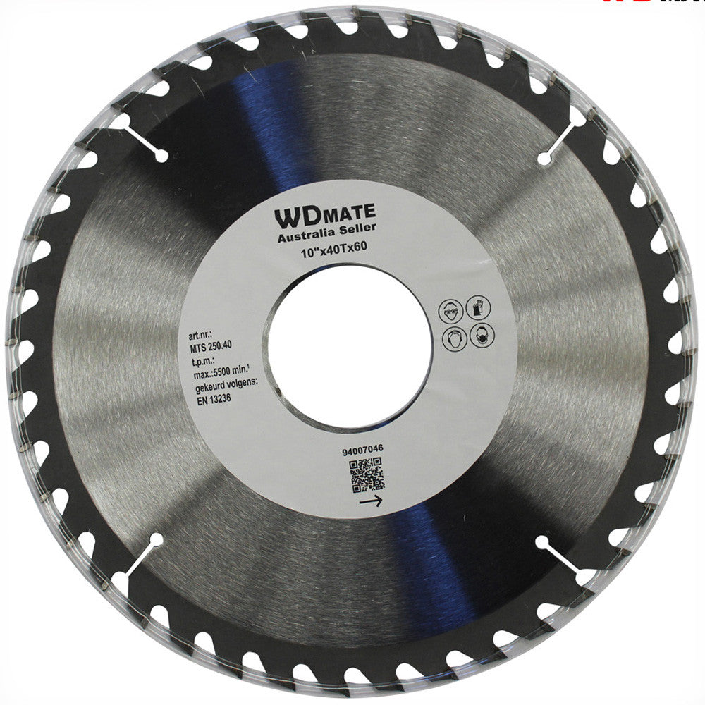 Wood Cutting Circular Saw Blade 250mm 40t 10” Wheel Hole60 Tct Cross Disc Timber