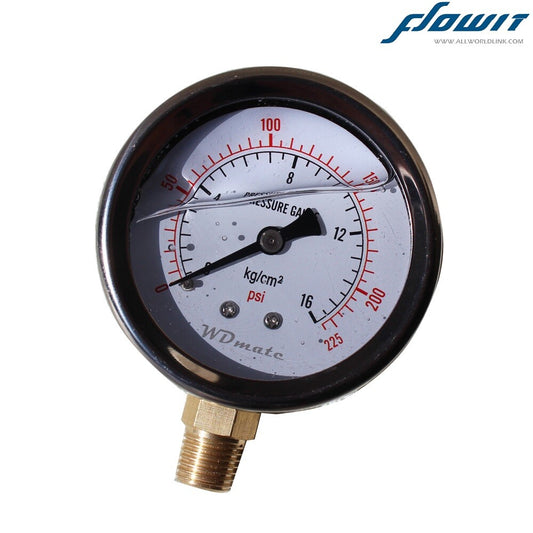 Liquid Oil Filled Pressure Gauge 225psi 16bar G1/4″ Dia2.5″ 63mm Meter