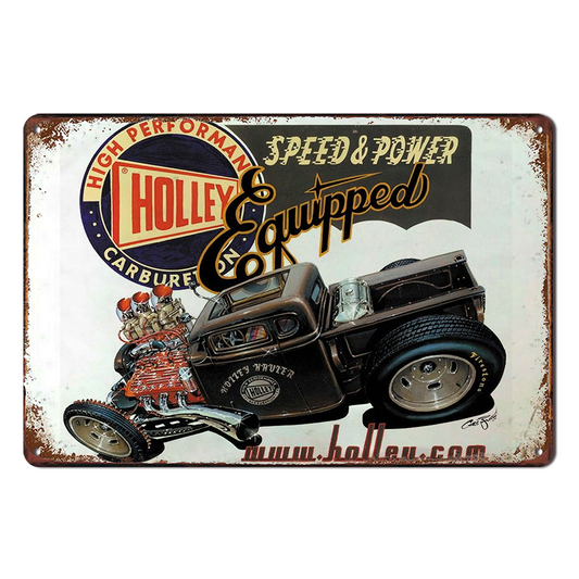 Holley Equipped Speed Motor Tin Metal Sign Rustic Look Vintage Man Cave Car