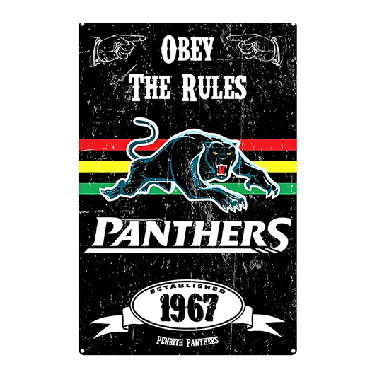 Penrith Panthers Obey The Rules 1967 Tin Metal Sign Rustic Look Vintage
