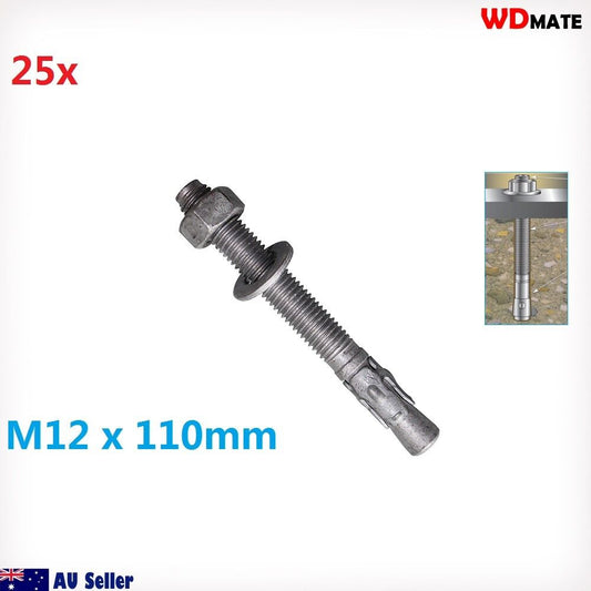 25x Wedge Anchor Bolt M12x110mm Hot Dip Galvan Build Construct Concrete Viewmax